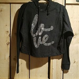 Aeropostale Dark Gray Love Sequin Crop Hoodie